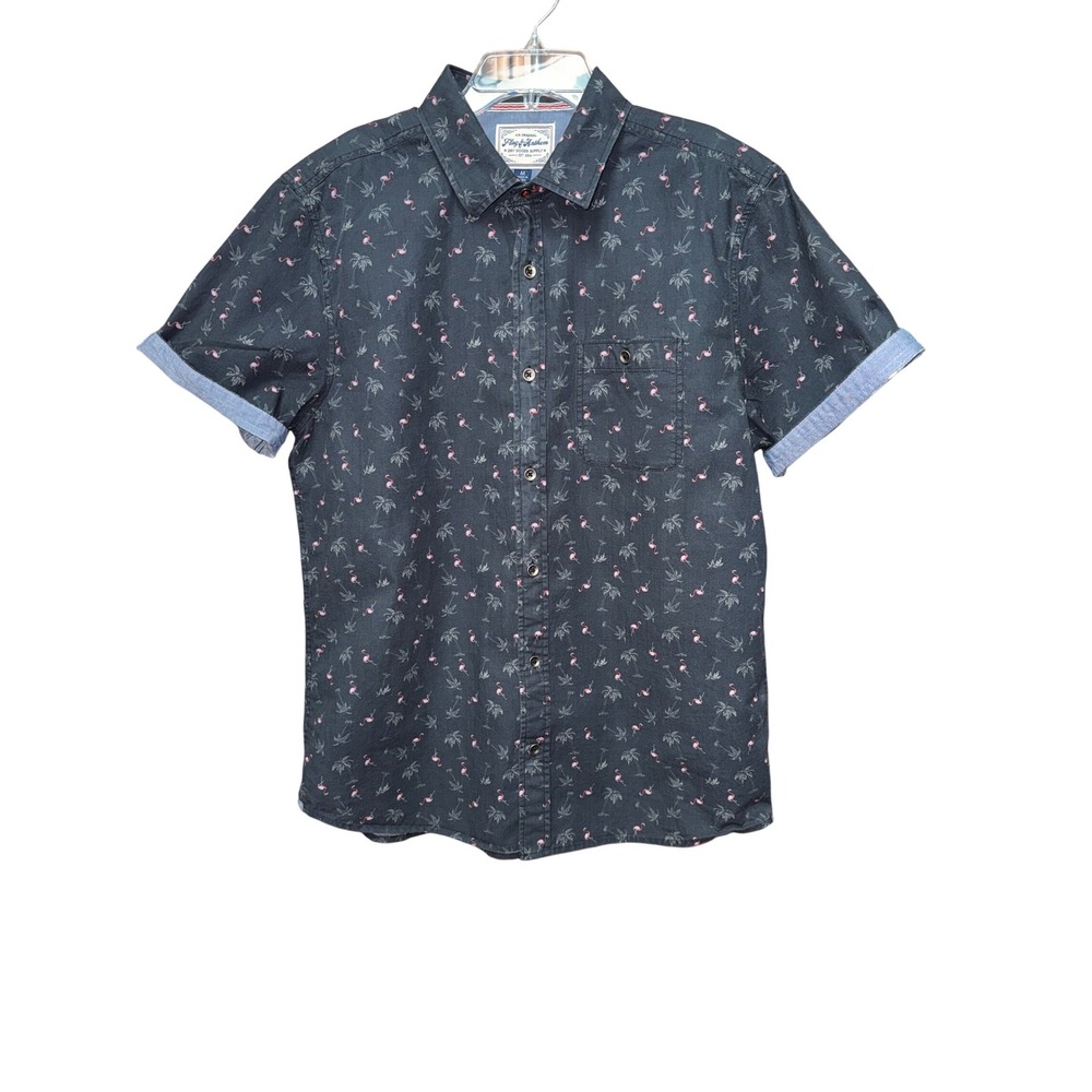 Flag & Anthem Men's M Black Flamingo Short Sleeve Shirt Beach Cruise Work Casual